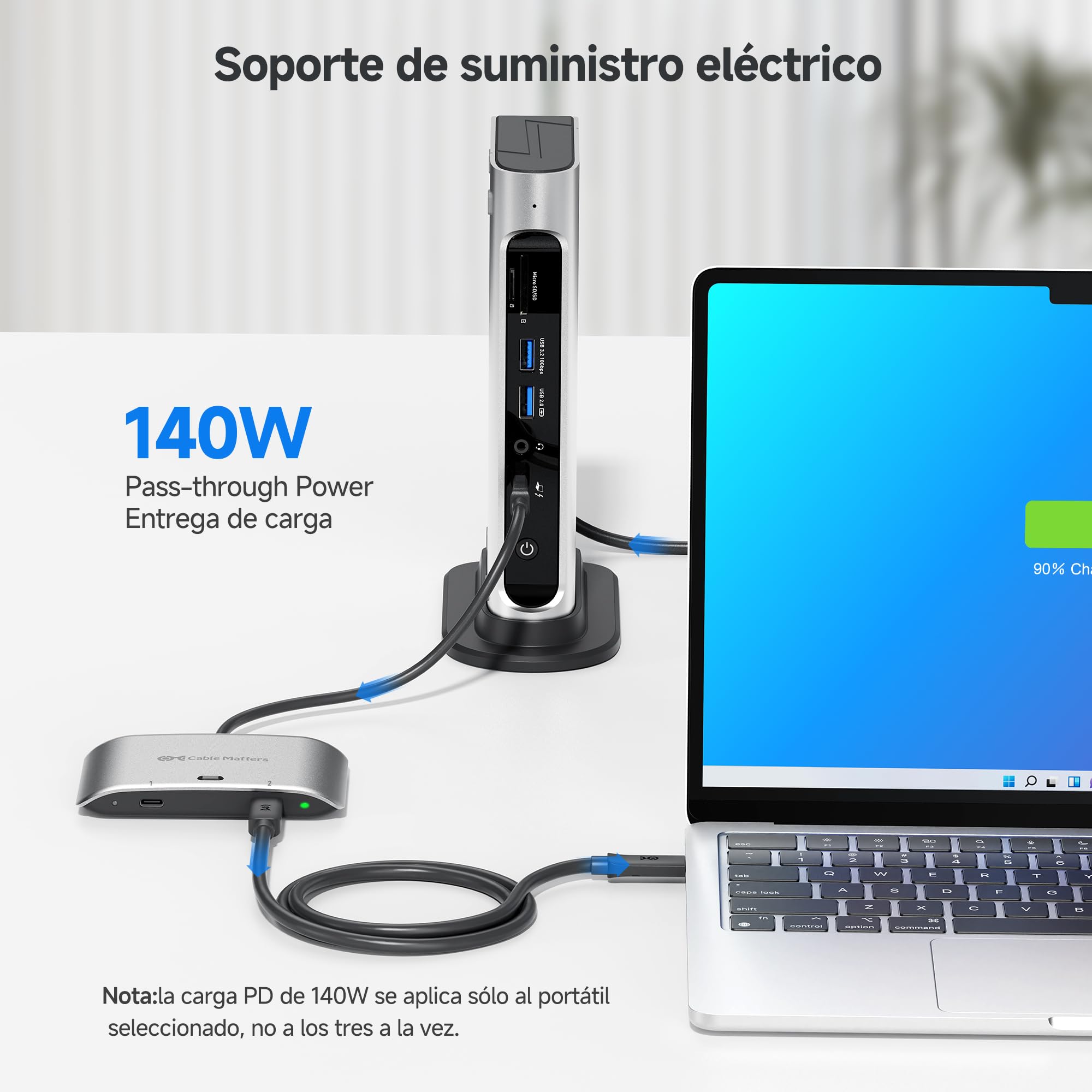 Cable Matters Conmutador USB C de 20 Gbps para 2 Ordenadores, PD de 140 W, hasta 8K a 30 Hz en Windows, 4K a 60 Hz en macOS, para Compartir un Monitor o Base USB-C/Thunderbolt 4