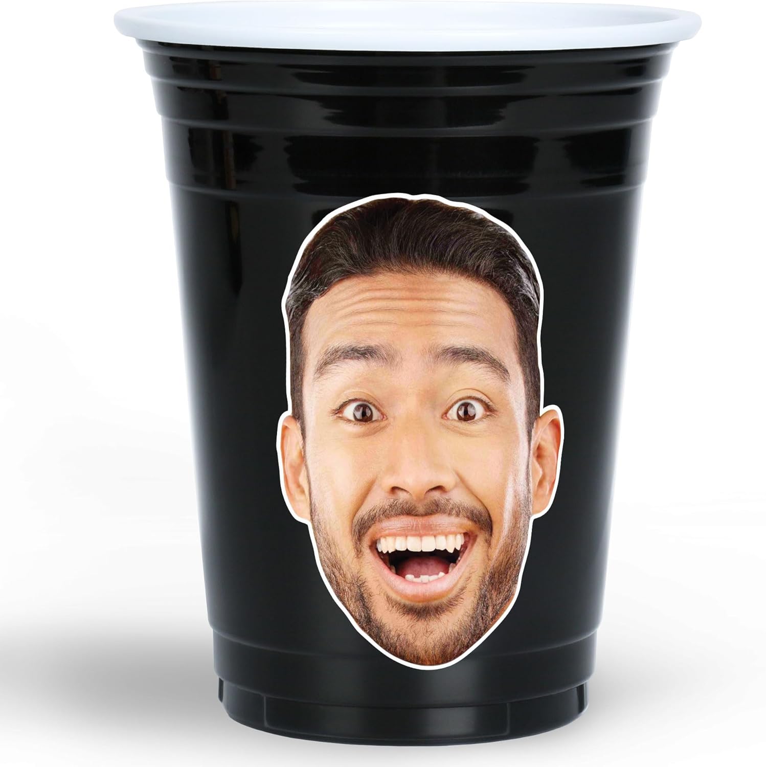 Big Dot of Happiness Custom Face Picture Cups, 16oz Disposable Drinkware, Funny Birthday, Bachelorette, Grad Party Table Decor, Custom Party Cups (Black) & Personalized Photo Cutout Stickers - 16 Ct
