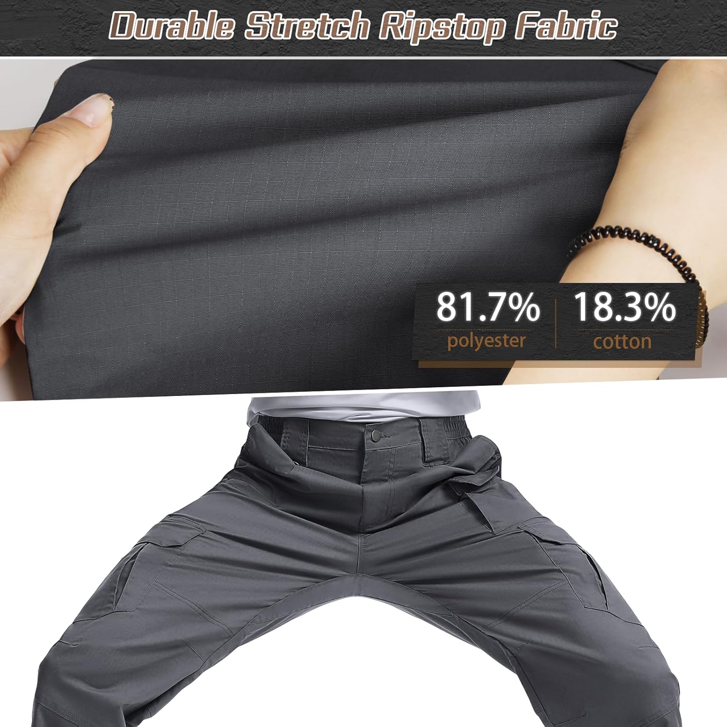 IGOLUMON Men's Stretch Tactical Pants, Breathable Ripstop Cargo Pants, Outdoor Lightweight EDC Work Hiking Pants - Image 6