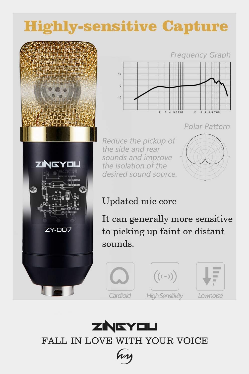 ZINGYOU Condenser Microphone Bundle, ZY-007 Professional Cardioid Studio Condenser Mic Include Adjustable Suspension Scissor Arm Stand, Shock Mount and Pop Filter, Studio Recording & Broadcasting : Musical Instruments