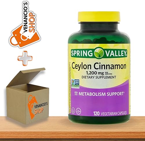 Spring Valley Cápsulas de canela de Ceilán de 1200 mg cápsulas, apoya el metabolismo, pastillas sin OMG y sin gluten + incluye adhesivo