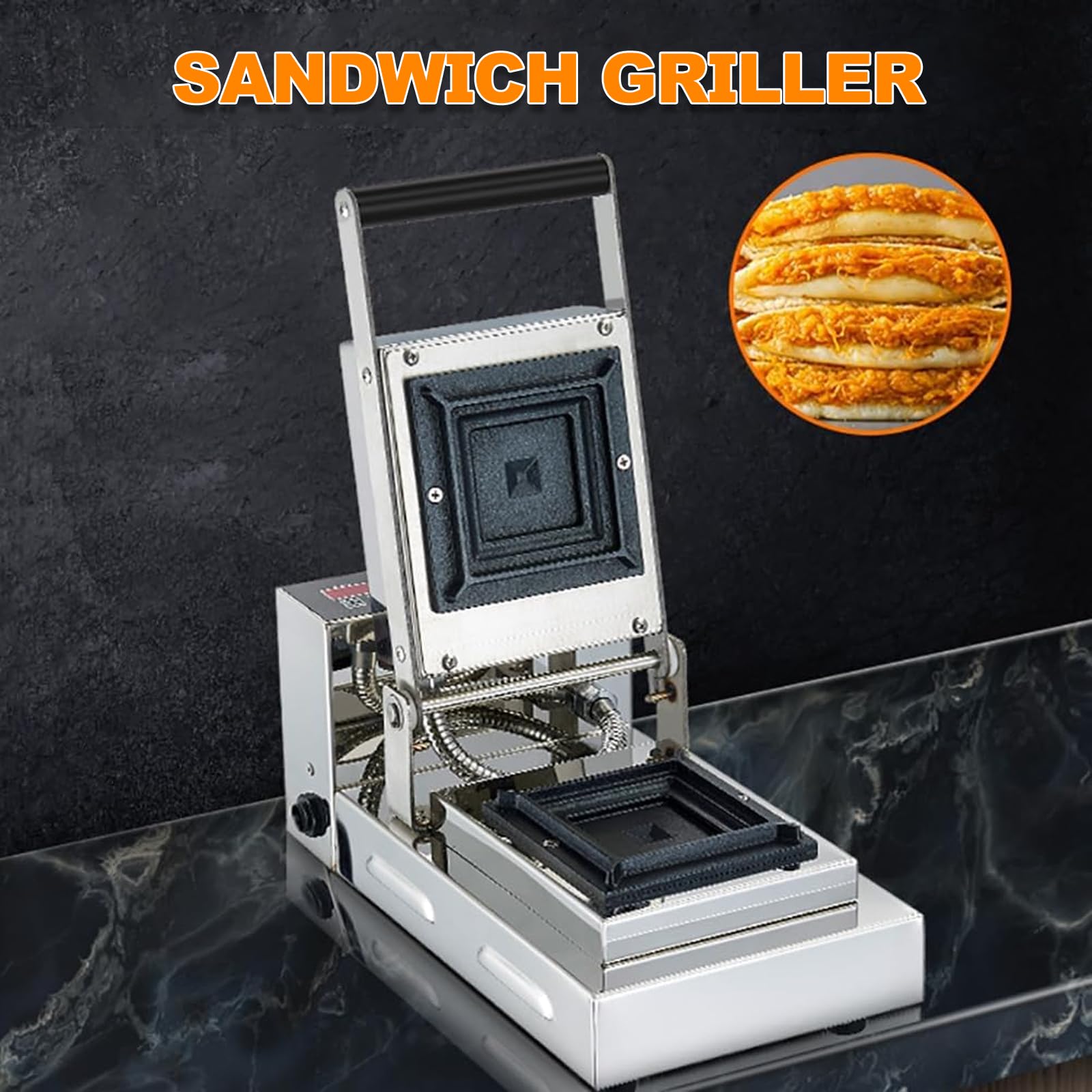 Griglia elettrica per panini per panini, macchina per panini commerciale, macchina per panini commerciale da 800 W con temperatura da 50 ° C a 300 ° C, timer da 0 a 5 minuti, acciaio