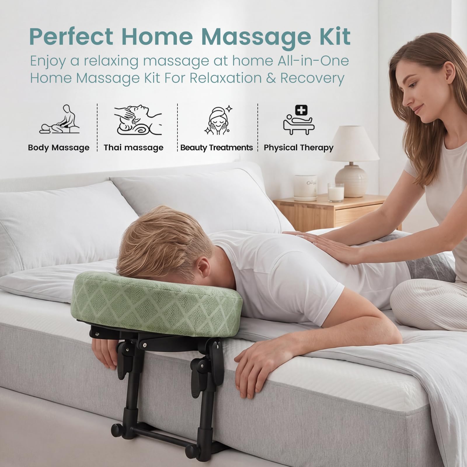 Massage Kopfstütze für Bett - 180° Verstellbare Gesichtskissenhalterung mit U Kissen - Massage Tischaufsatz passend Matratzen 14-45 cm - Massages Matratzenauflage für SPA Erholung nach Augen OP