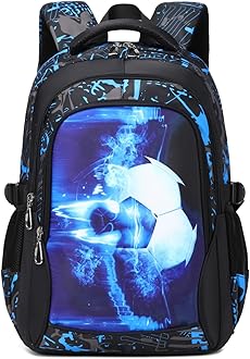 Boys Backpack for Elementary Kids Bookbag Middle School Bags Heavy Duty Soccer Laptop Durable Waterproof 18 In (2-Blue)