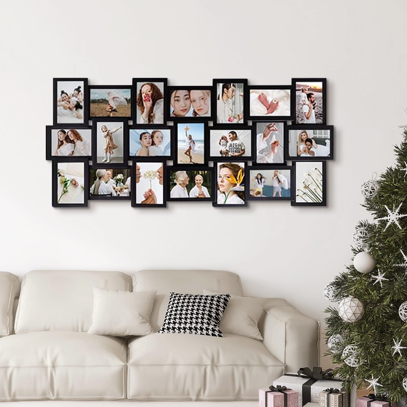 Marco de fotos rectangular con 21 aperturas de 3 x 7 pulgadas, para selfies, galería, collage, decoración del hogar, regalos para colgar en la pared, fotos de 6 x 4 pulgadas, color negro