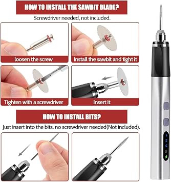 Cordless Engraving Pen, 3-Speed Electric Engraving Tool Kit, Engrave 50+ Surfaces, with 30 Small Drill bits, 7 Grinding Accessories and 4 Engraving Templates, USB Charging for Soft Wood Resin Jewelry