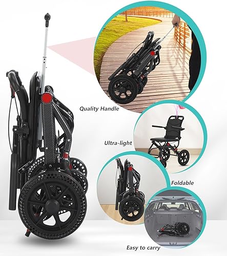 Miniatura 5 de Silla de ruedas plegable ultraligera de solo 19 libras, silla de transporte de viaje portátil para adultos y personas mayores, silla de ruedas de