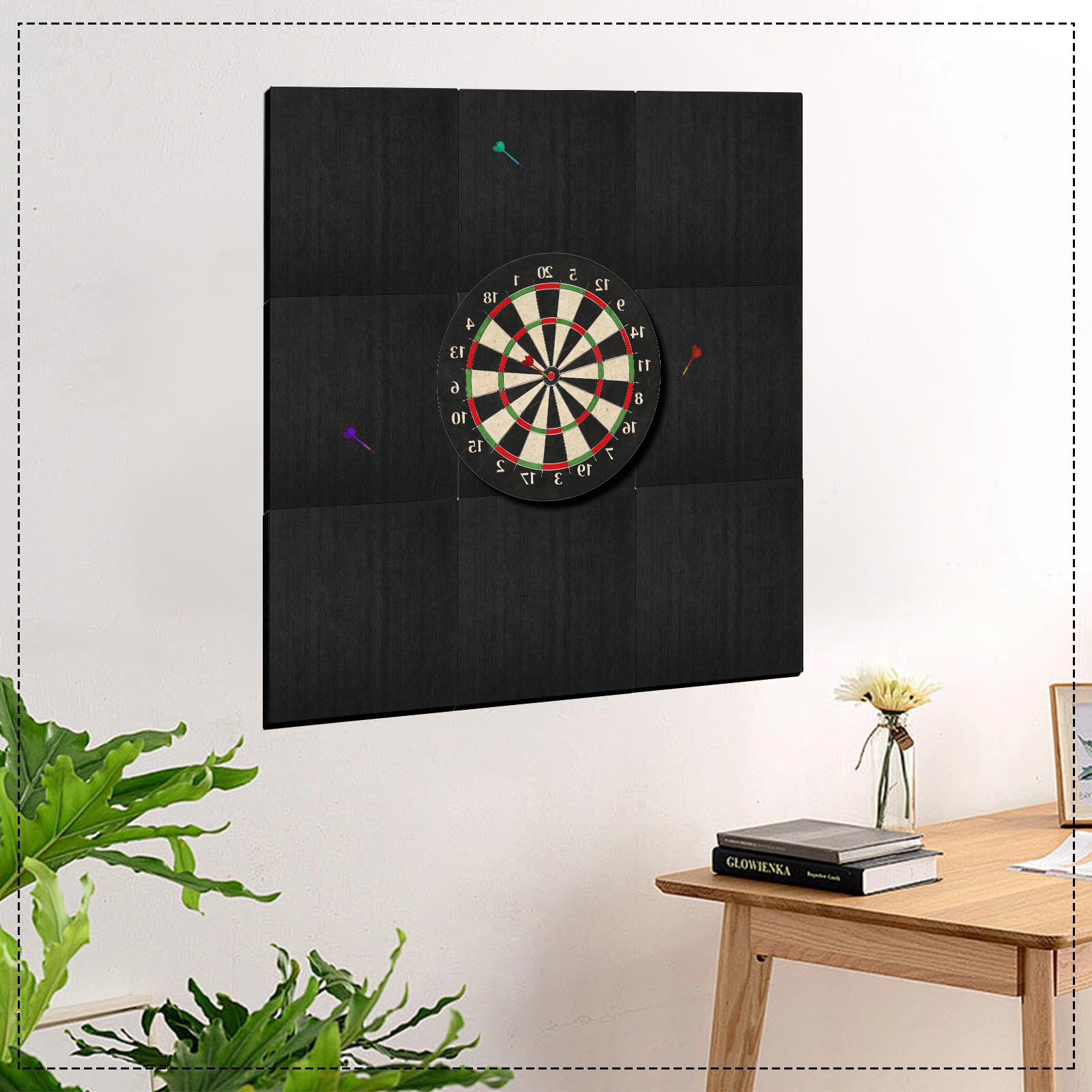 Dart Wandschutz 9 Stück Wandschutz Dartscheibe 30x30cm Dicke von 1,5 cm Dartboard Wandumrandung Selbstklebend Filz-Wandfliesen Kork-Dartboard-Rückseite Surround Wand Board