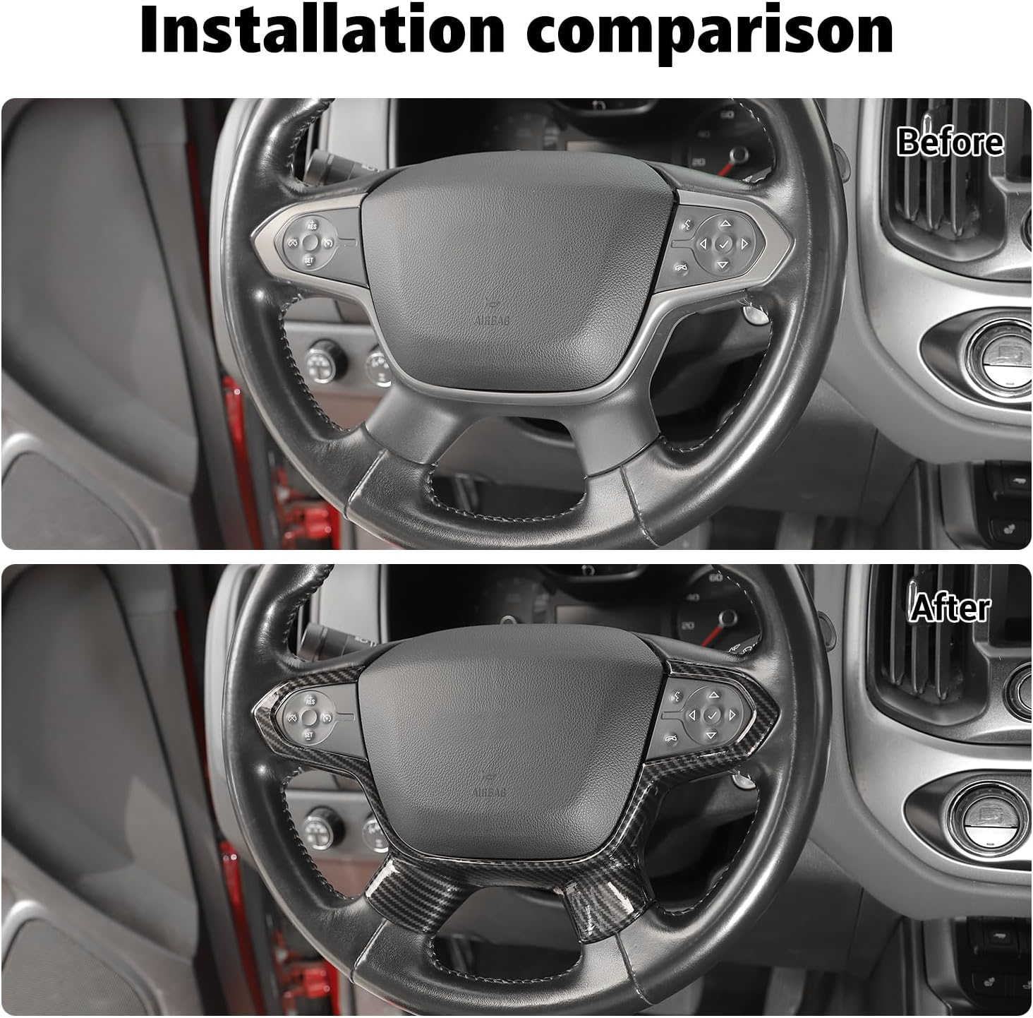 Voodonala Carbon Fiber Steering Wheel Trim Cover Compatible with Chevy Colorado 2014-2022 & Traverse 2018-2023