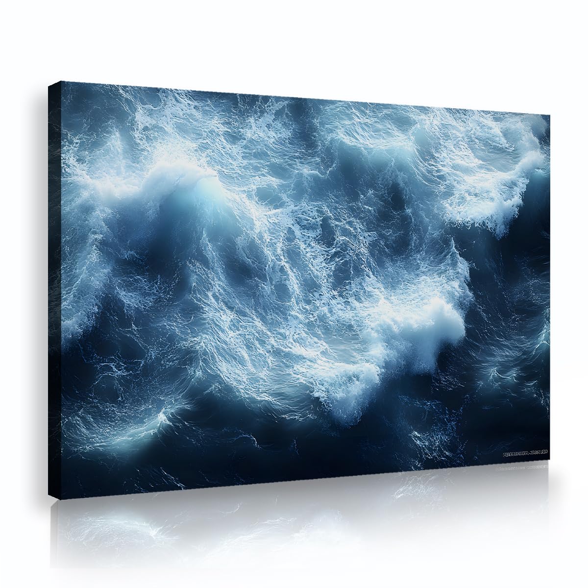 TOANGWALL Stormy Sea Ocean Waves Canvas Wall Art Print Deep Blue Water Painting Seascape Poster Framed Pictures Abstract Mural Illustration Artwork For Corridor Hotel Decor 60x90cm