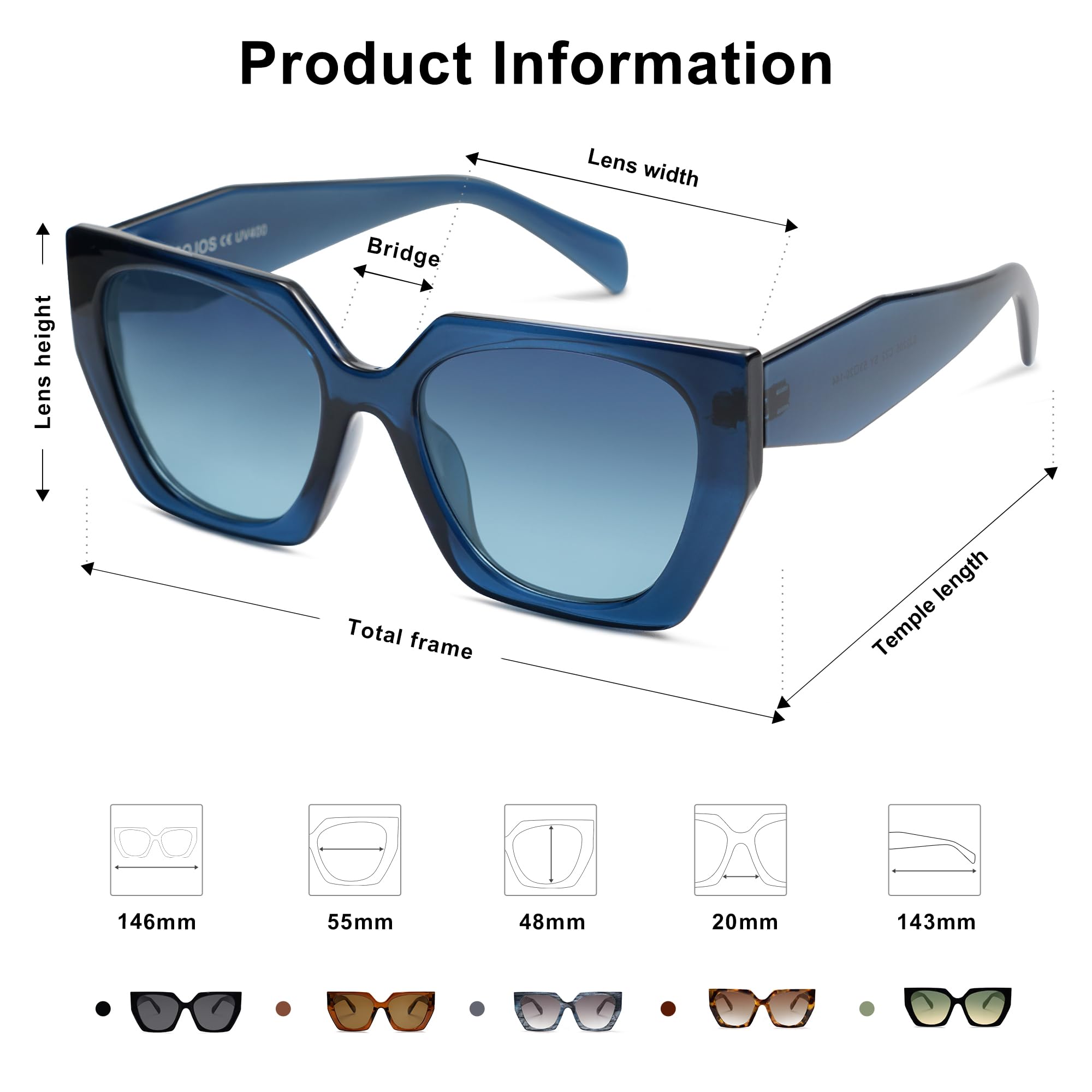 SOJOS Trendy Oversized Polarized Sunglasses Womens Big Square Cateye Sunnies, Lentes de sol para mujer SJ2205