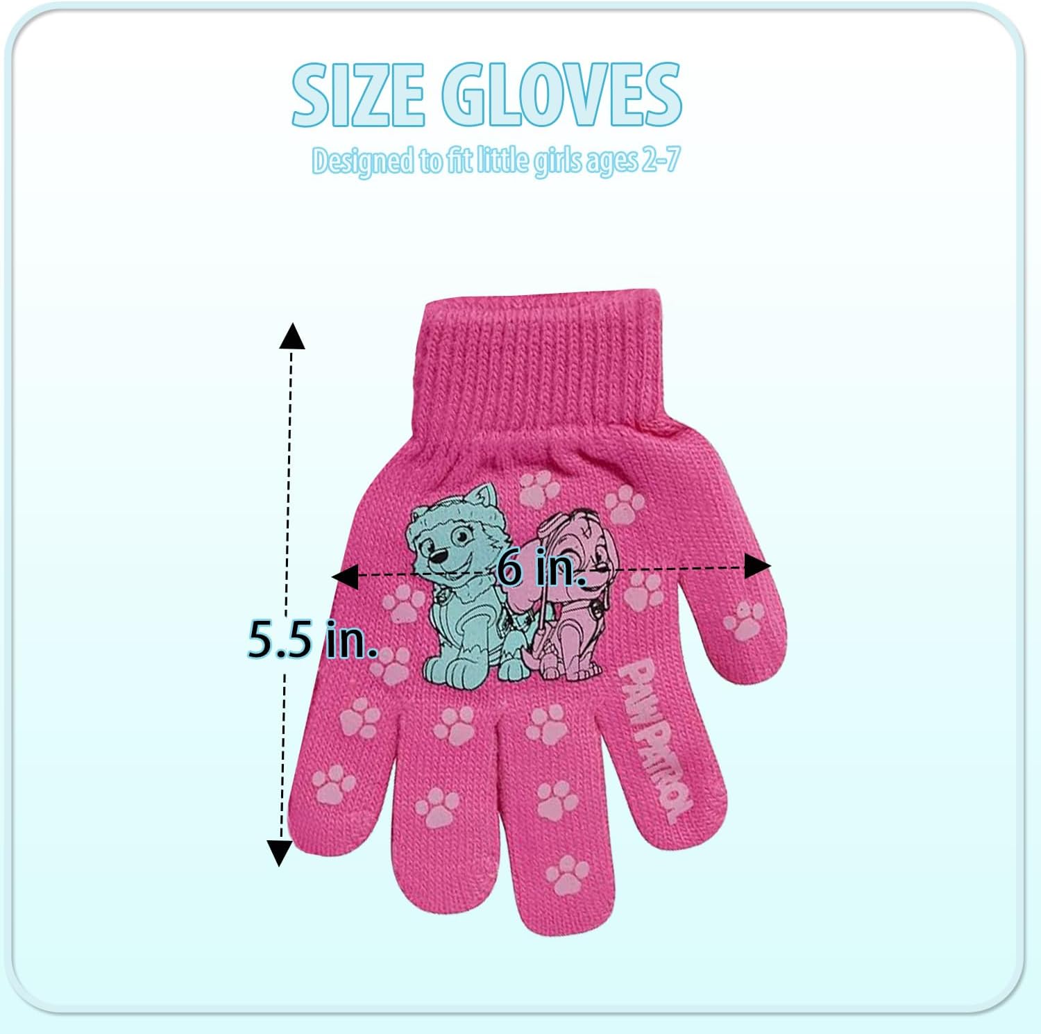 Nicklelodeon Girls Paw Patrol Ski Gloves -Marshall,Chase,Rubble Ski Gloves or Mittens (2-7), Size Age 4-7 Paw Patrol Pink/Teal with Handwarmers