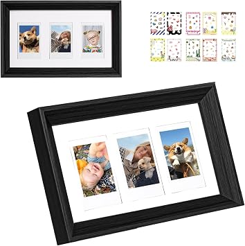 Mini 3 Inch Film Photo Frame for Fuji Polaroid Instax Mini 13/12/11/41/SE/EVO Instant Camera, Wooden Frame Holds 2.2x3.4 Inches 3 Photos with Sticker for Wall & Tabletop Display Only OneBlack