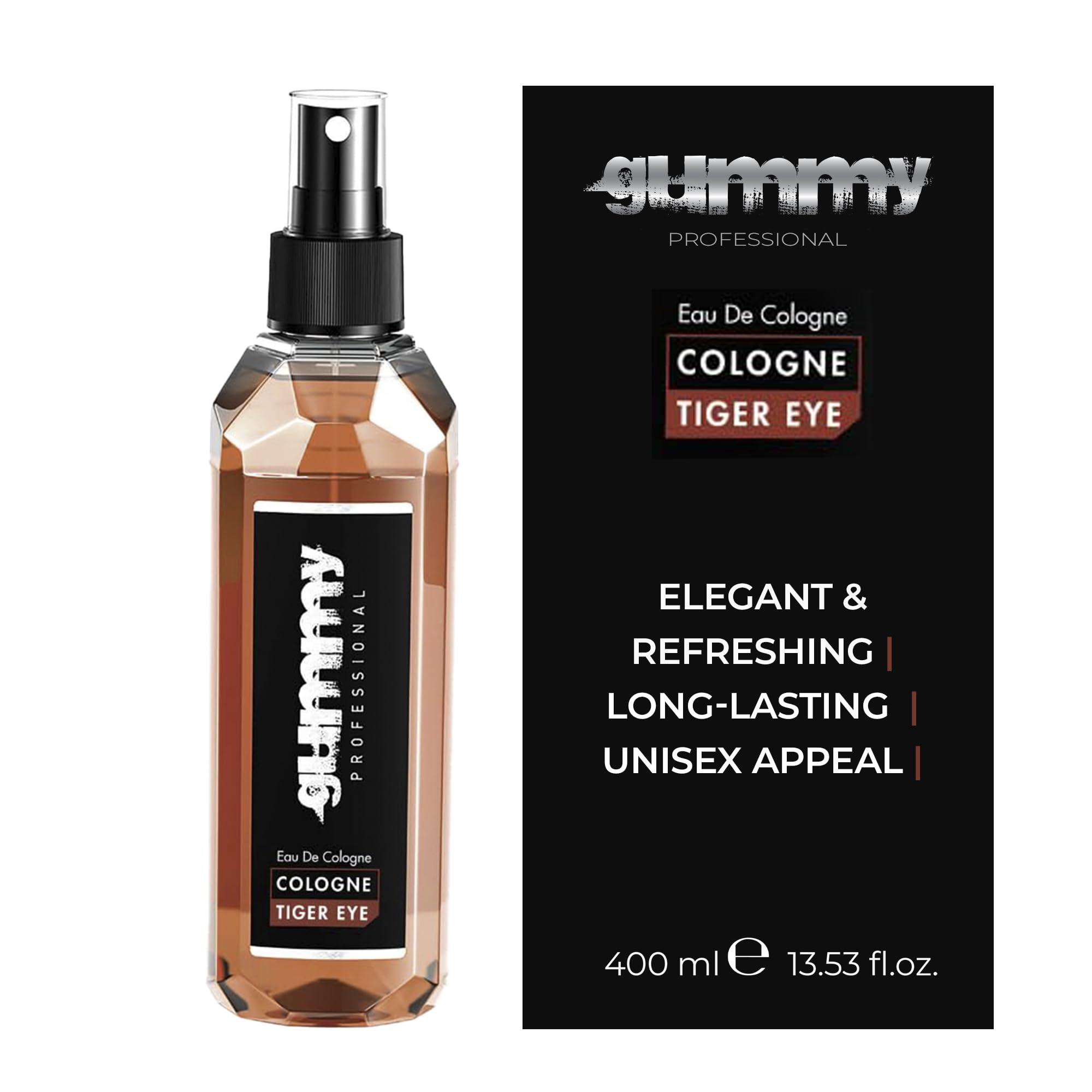 Gummy Tiger Eye Eau de Cologne Spray 400 ml – After Shave acqua profumata con sorprendente profumo Tiger Eye – Acqua da barba unisex – Barber Cologne per uomini e donne
