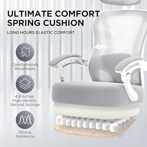 Miniatura 4 de Silla de oficina ergonómica con reposapiés, silla de escritorio de oficina reclinable ultra gruesa con soporte lumbar ajustable 2D y reposacabezas,