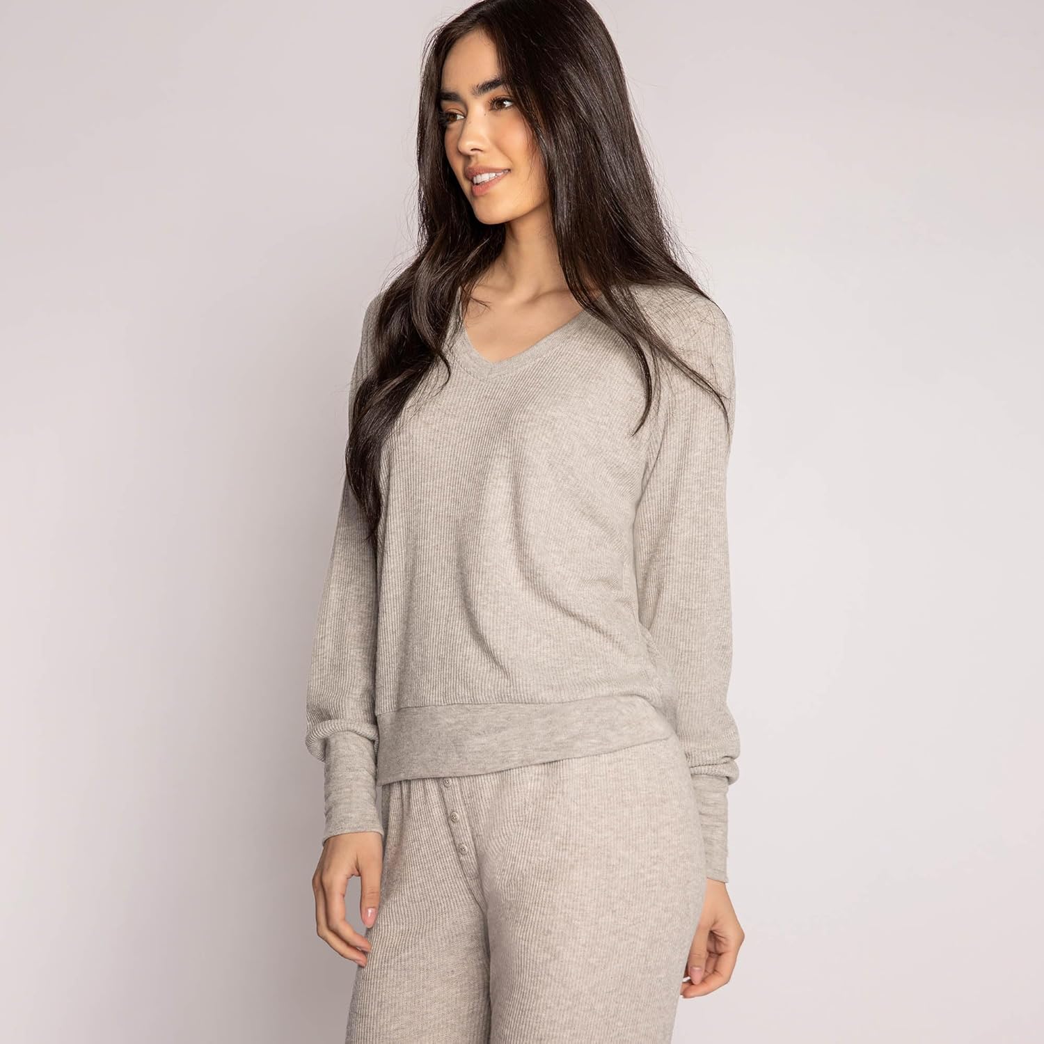 PJ Salvage womens Textured Essentials Relaxed Fit Long Sleeve V-neck Top and Pant Bottom Pajamas 2-piece Set - Image 4