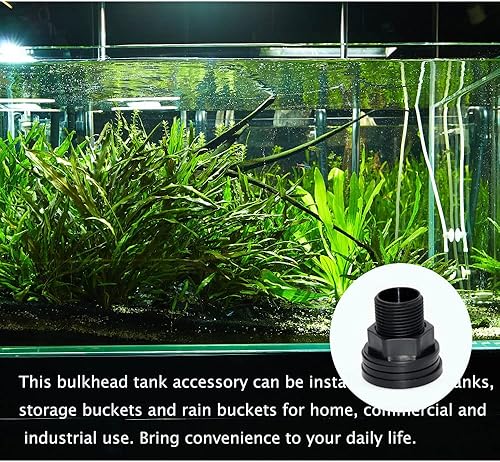 Miniatura 3 de Conector de tanque de agua de mamparo de PVC con doble rosca para barriles de lluvia, acuarios, tanques de agua, bañeras, piscinas, espiga, negro,