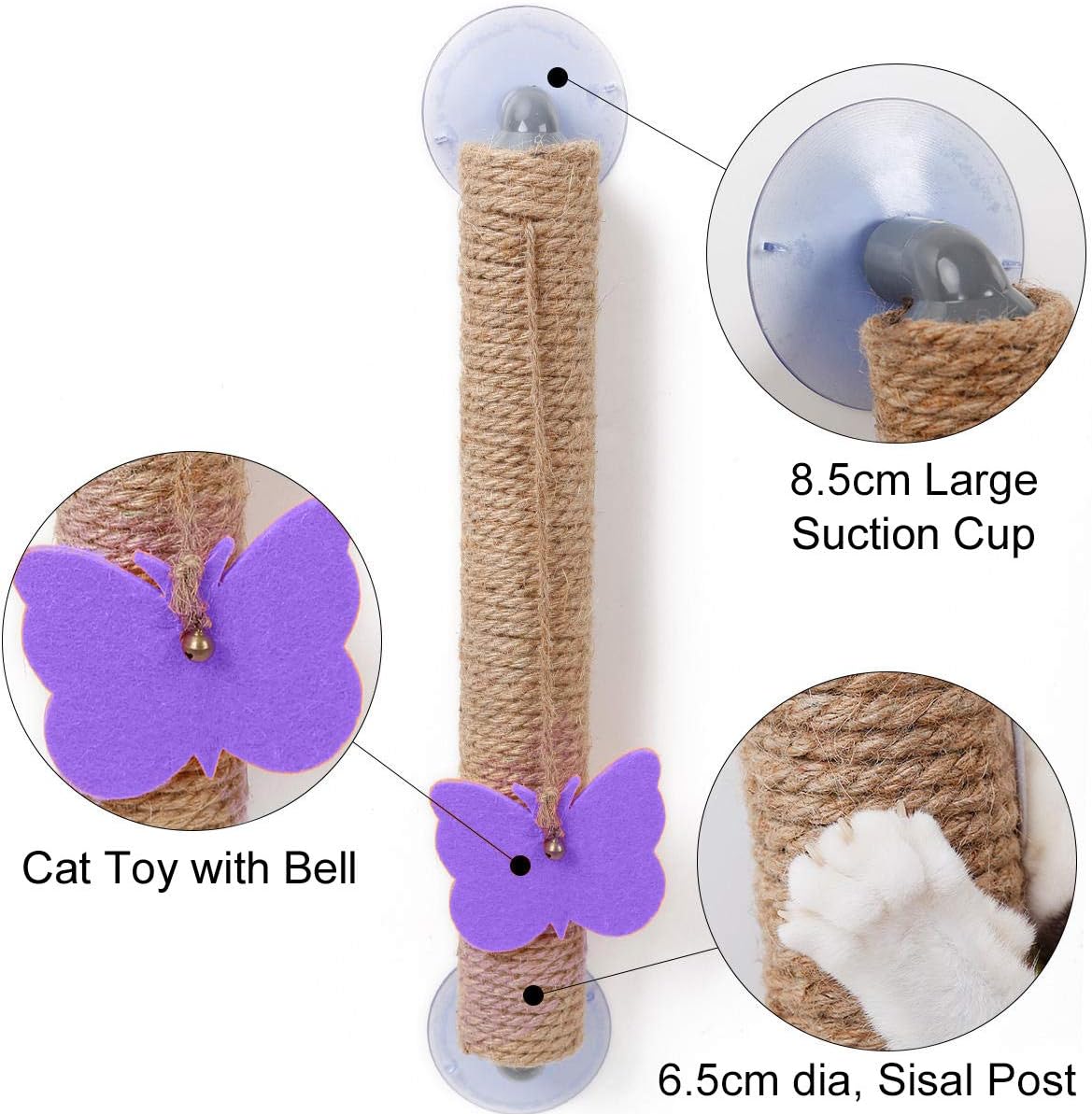 review Cat Scratcher Post with Cat Toy. No Nails Required and Portable. for Wall, Window, Floor and Any Other Suction Cup Surface. Protect and Guard Furniture. Beneficial for Cat Health and Behavior.