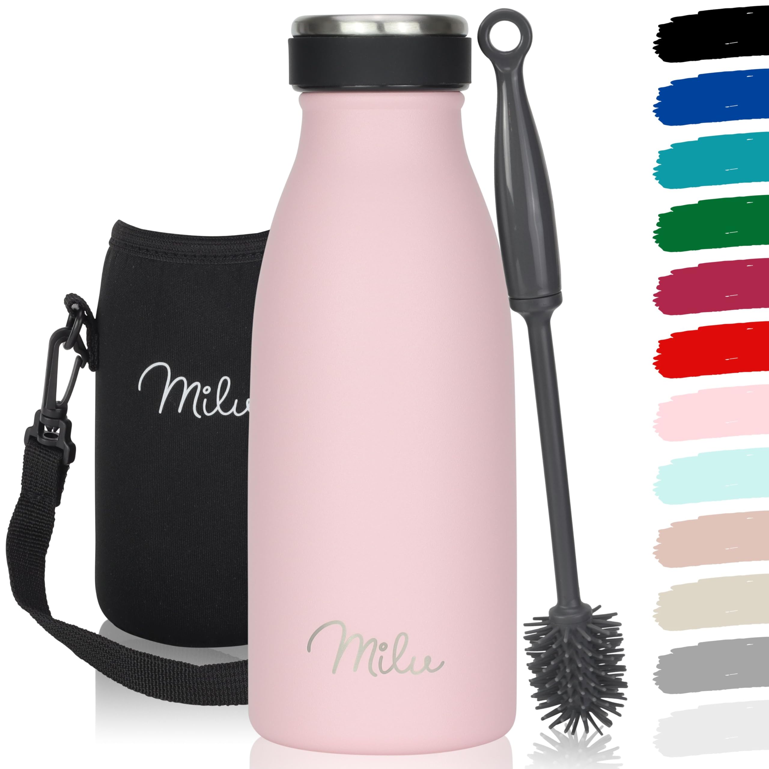 Milu Stainless Steel Drinking Bottle 350 ml - Insulated Thermo Flask for Water - Leak Proof, Insulated and Double Walled, Carbonated (Grey, 350 ml) — view 48