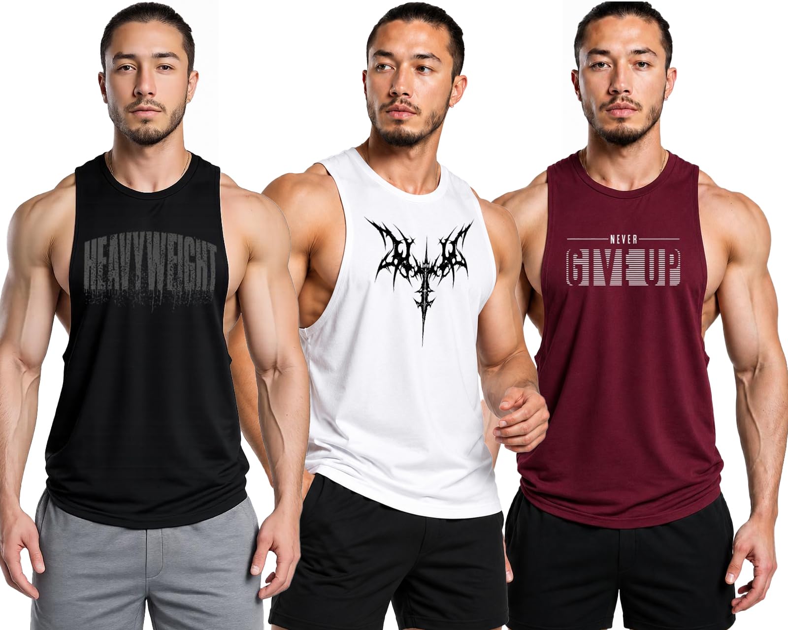 hotfits Men's Stringer Tank Top 100% Cotton Sleeveless Gym Workout Vest Deep Cut Bodybuilding Muscle Tank Athletic Fitness Training Weightlifting Tshirt - Pack of 3-picture-13