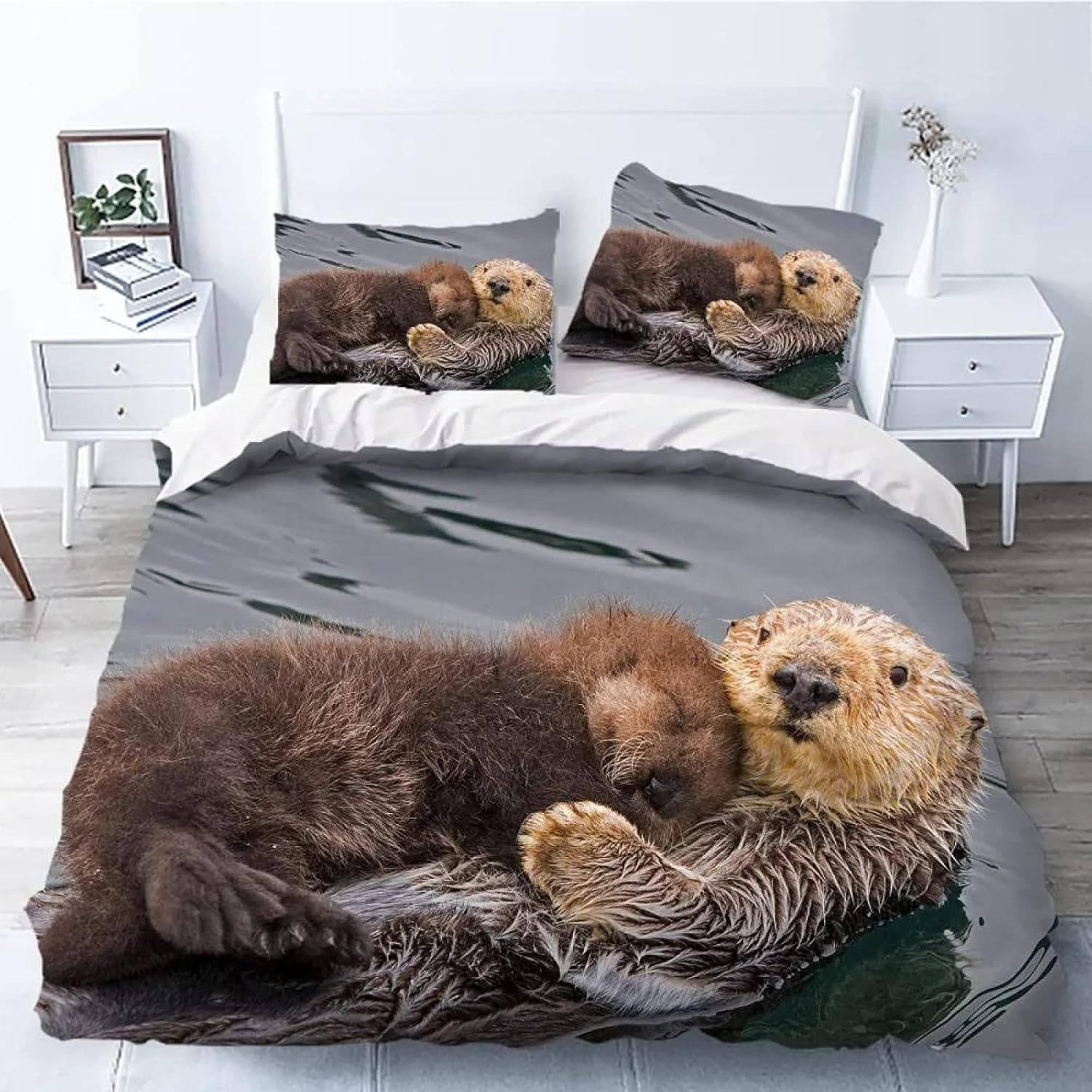 Housse de couette loutre anti-plis douce et respirante fermeture éclair