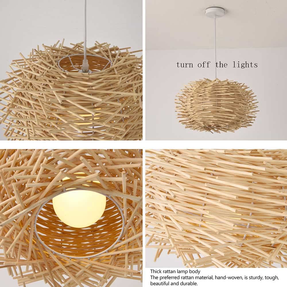 Lampada a Sospensione Creativa a Forma di Nido d'uccello in Rattan, con Paralume a Forma di Cestino, in Vimini, Stile Fattoria, Illuminazione a soffitto E26, Decorazioni per Soggiorno, Camera da
