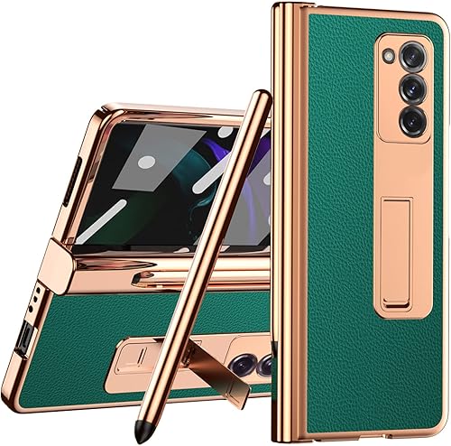 Miimall Compatible con Samsung Galaxy Z Fold 2 Funda con bolígrafo, funda de cuero para Z Fold 2 (verde)