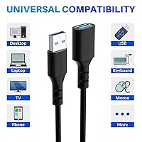 Vista 2 de 3 Pack USB 3.0 Extension Cable 10 Feet, USB A Male to Female Extender Cord, 5Gbps Data Transfer for Webcam, Printer, Keyboard, Mouse, Flash Drive