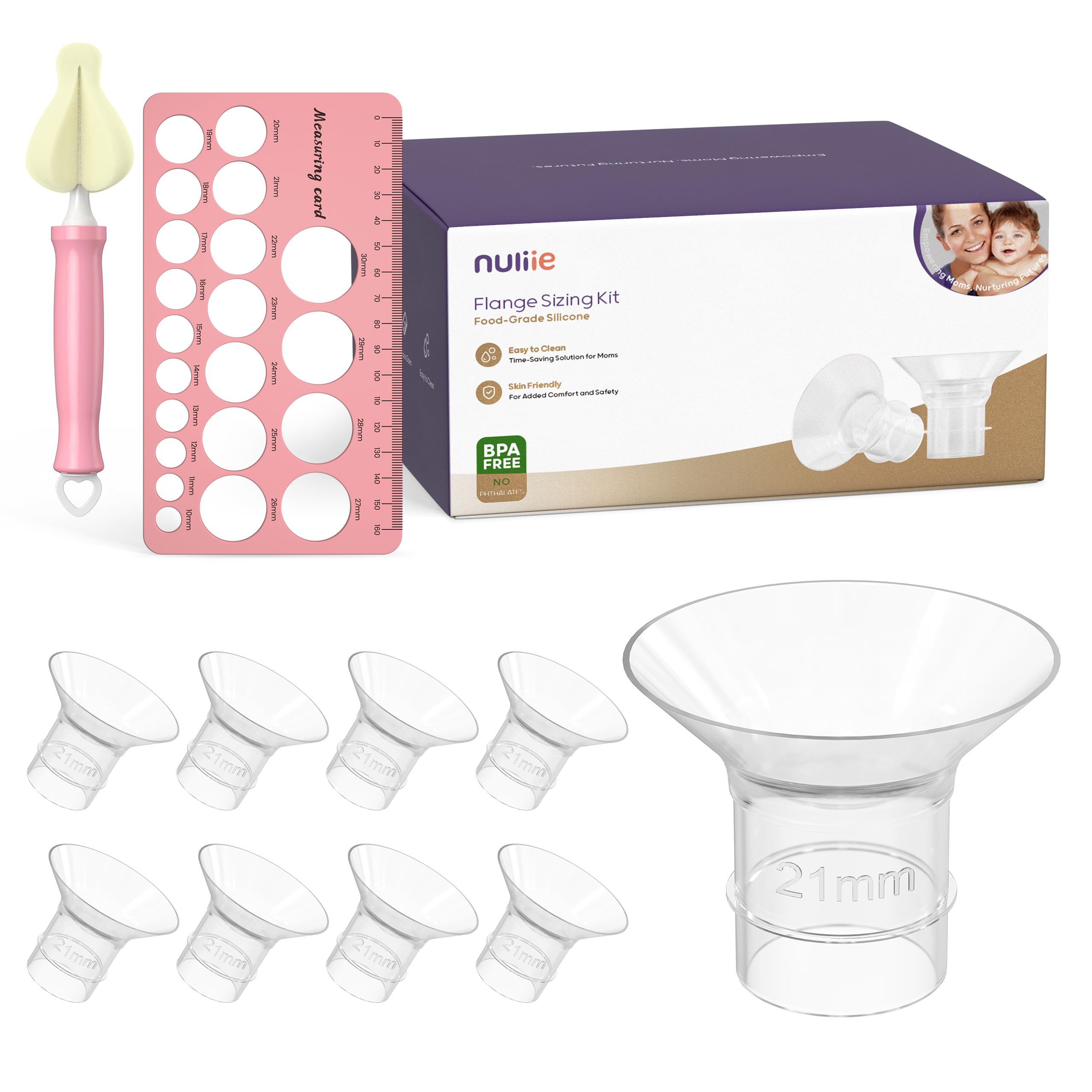 Nuliie8PCS Flange Sizing kit 21mm for 24mm Flange/Shield of Most Pumps, BPA Free Silicone Flange Inserts, Compatible with Momcozy/Elvie/Spectra/Bellababy/TSRETE/Nuliie Electric Breast Pumps