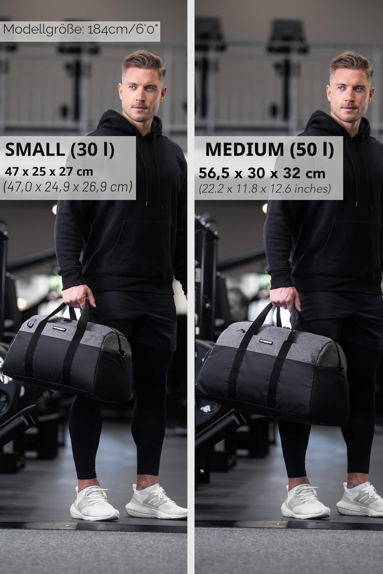 Fitgriff® Sporttasche Reisetasche V2 mit Schuhfach Nassfach Black Grey Medium