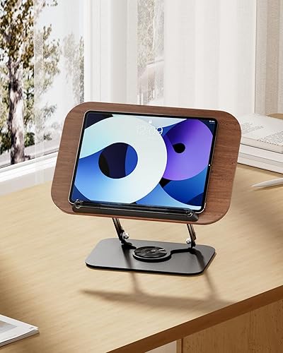 Miniatura 6 de Viozon Soporte para libros para lectura, soporte para libros, altura y ángulo ajustable, base giratoria de 360, plegable y portátil, ligero para