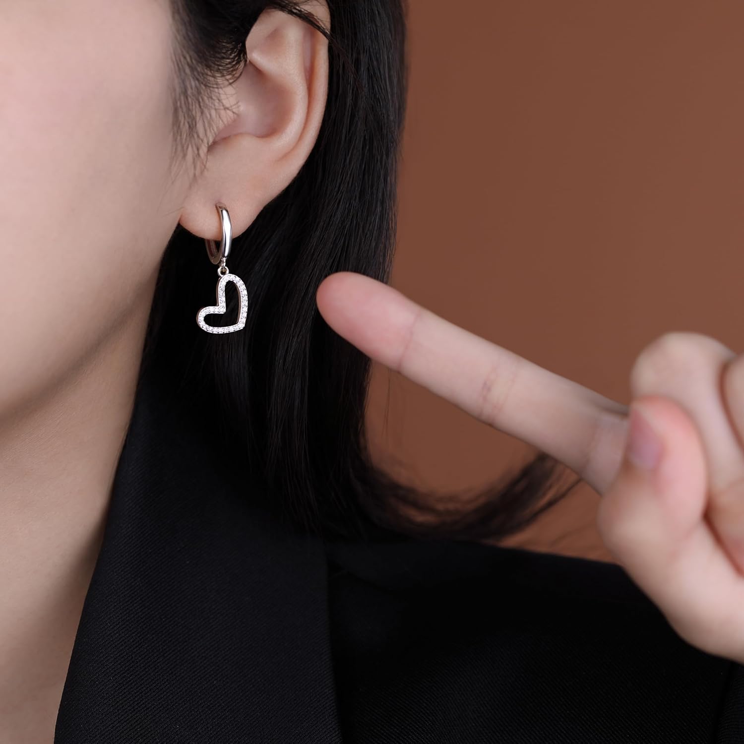 Reffeer Solid 925 Sterling Silver Love Heart Hoop Earrings Drops for Women Teens CZ Heart Hoop Earrings Huggie - Image 3