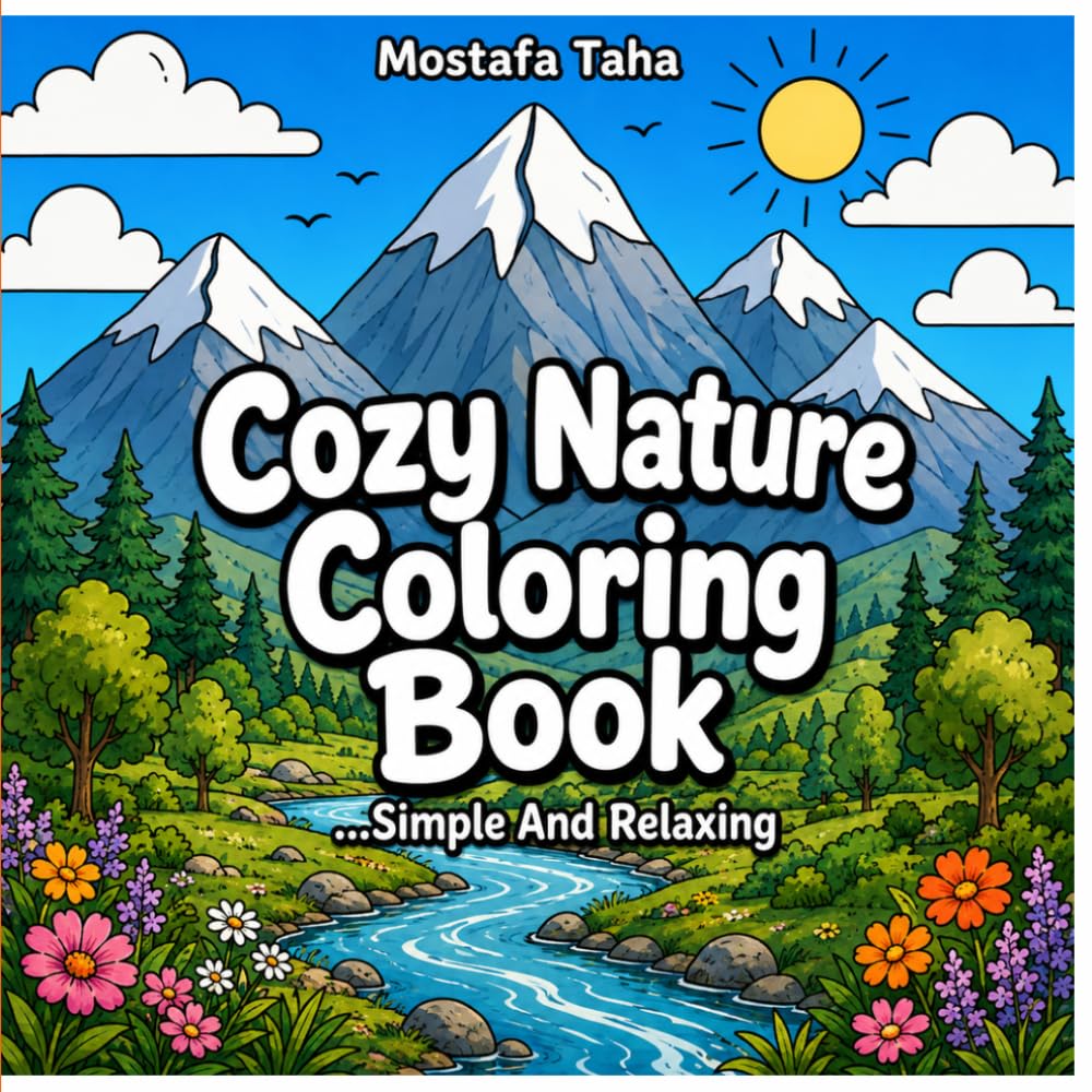 Cozy Nature Coloring Book: Simple And Relaxing Nature Scenes With Bold Lines For Stress Relief For Teens And Adults