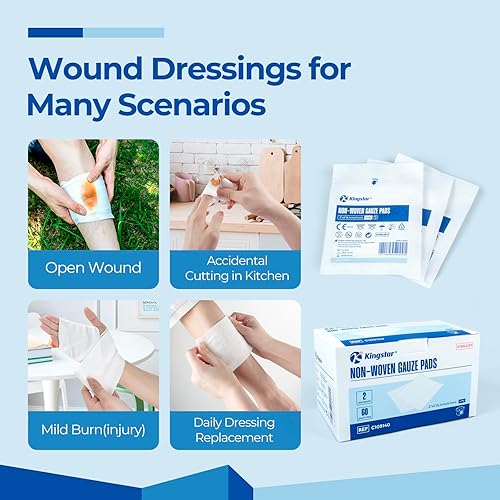 Miniatura 6 de Almohadillas de gasa no tejidas estériles, vendaje de heridas de 2 x 2 pulgadas, 60 paquetes 120 almohadillas de esponja suave superior, compresas