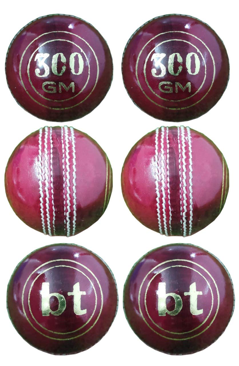 BT Cricketball / Cricketbälle, schwer, 300 g, Leder, Rot, 4 Stück