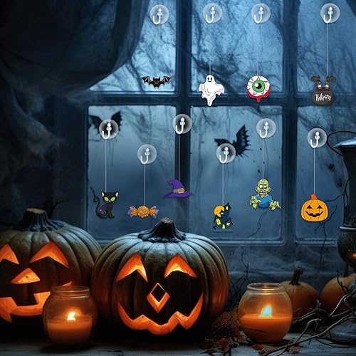 Miniatura 4 de Jenaai Juego de 72 piezas de atrapasoles de Halloween para ventana, para niños, para pintar ventanas, pintura, adorno con 24 ventosas para regalo