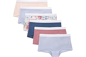 Girls' Originals Underwear, 6-Pack Boy shorts and Hipsters
