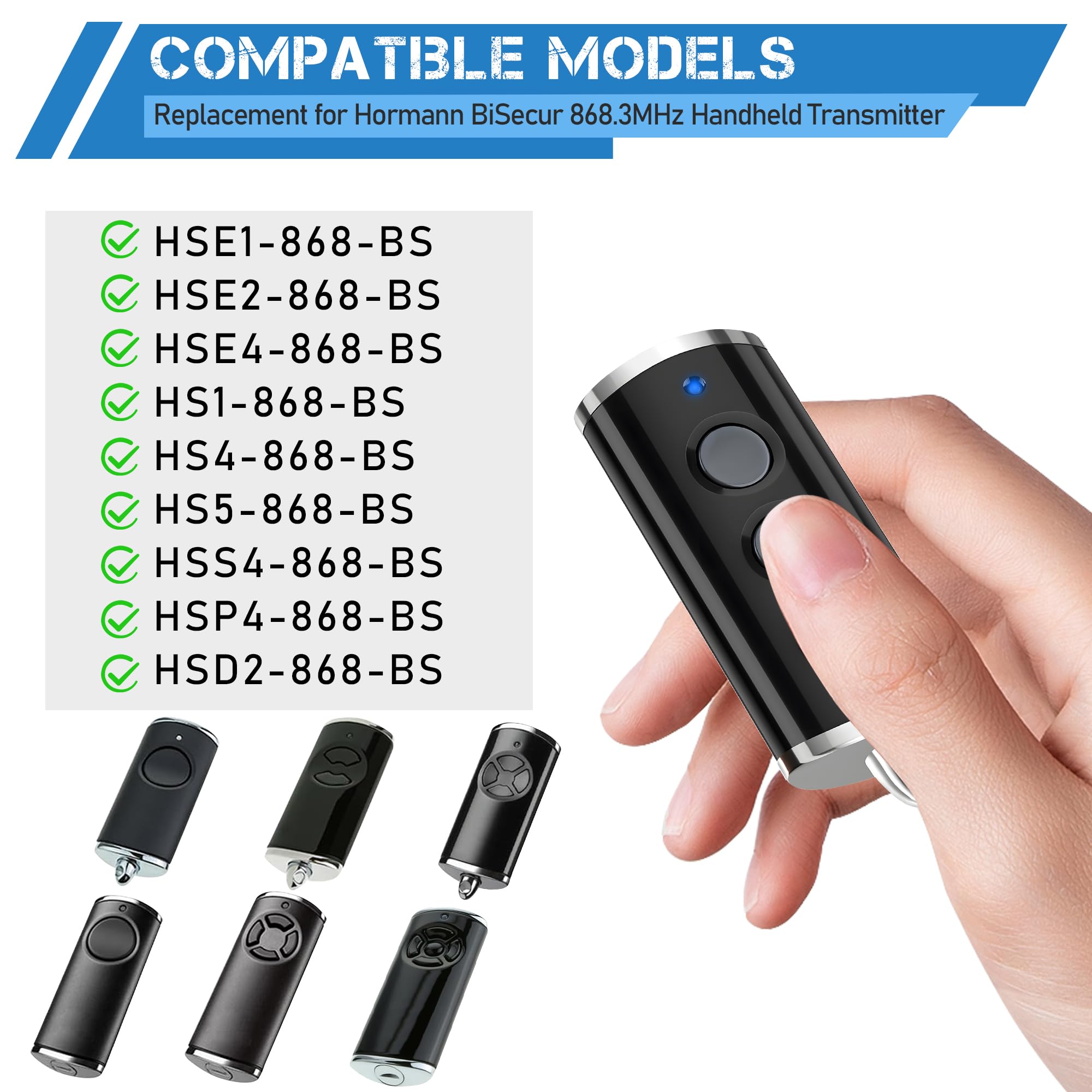 pepape Garage Door Opener Transmitter for HORMANN BiSecur HSE2-868-BS, HSE4-868-BS, Compatible with HORMANN ProMatic Series, SupraMatic Series, GARADOR GaraMatic 9/10/20 Operator - Image 2