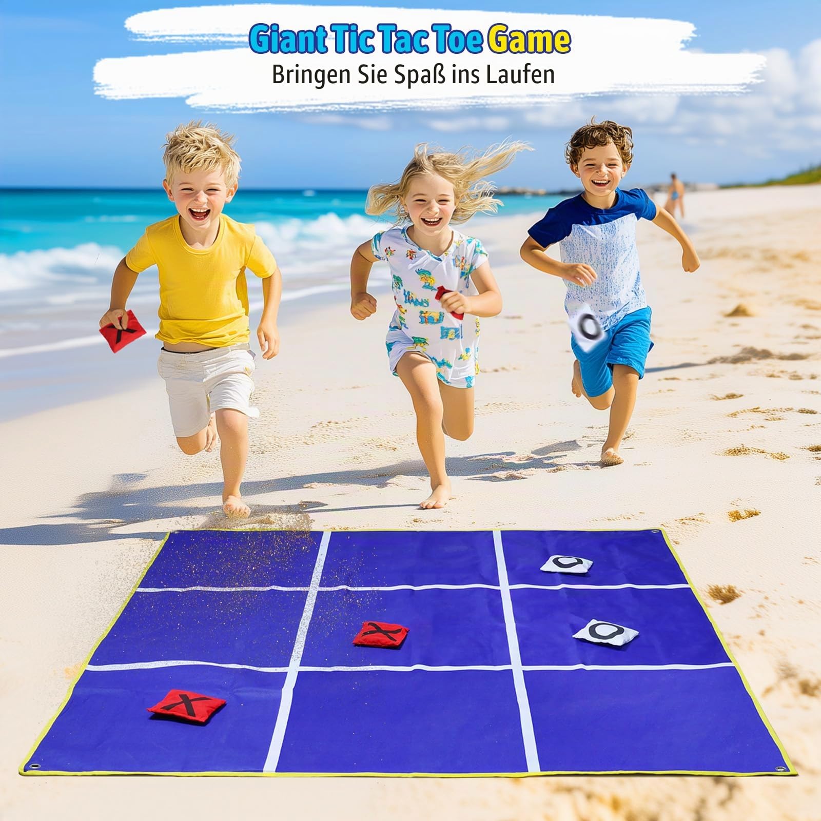 CWLAKON Outdoor Riesen Tic Tac Toe & Beanbag-Wurfspiel für Kinder und Erwachsene, Großes beidseitig bespielbares Garten- und Strandspiel