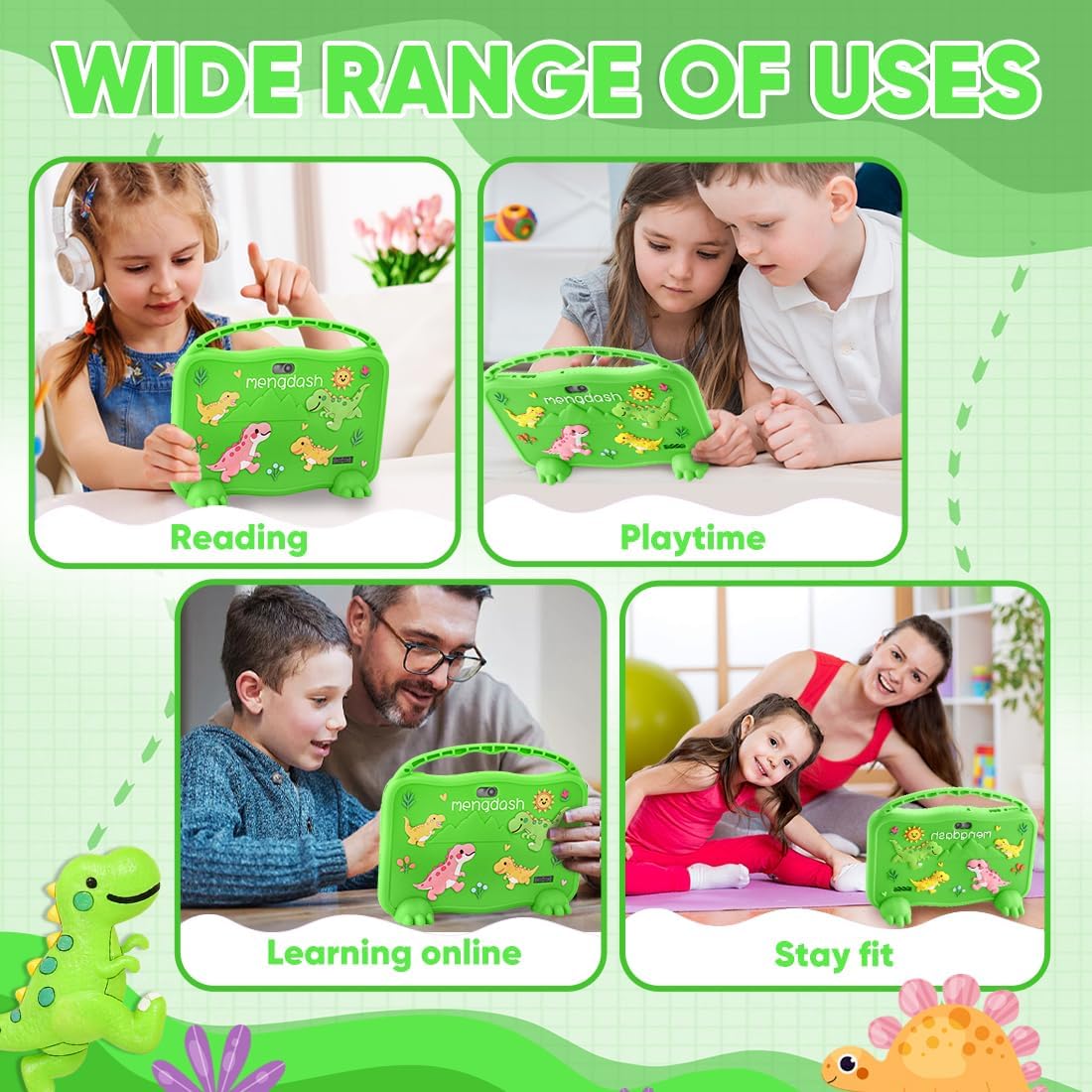 MengDash Kids Tablet, 7 inch Tablet for Kids, Educational Learning Toddler Tablet Android 15, 8(3+5) GB RAM+32GB ROM Storage, WiFi,for Baby Girl boy 3-10(Green)