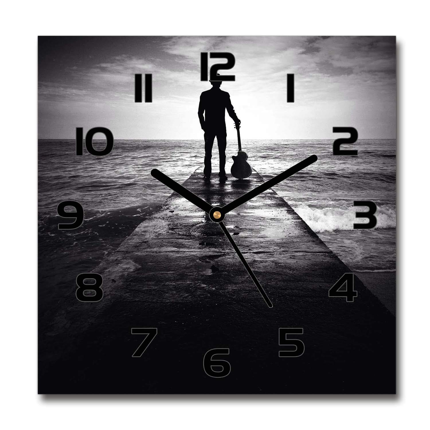 Horloge en verre 60x60cm Tulup silencieuse sur pied avec motif de guitariste