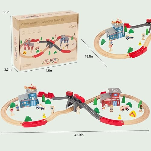 Miniatura 9 de WoodenEdu Juegos de trenes de madera para niños pequeños, 16 piezas de tren magnético para Brio, Thomas, Melissa y Doug, niños para niños y niñas de