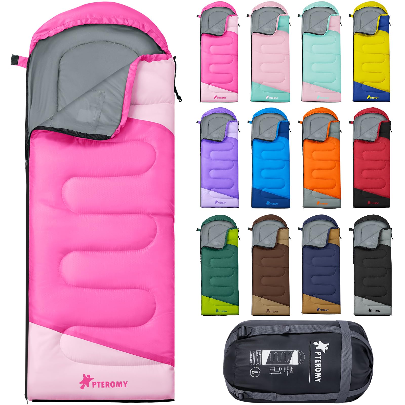 PTEROMY Sleeping Bags for Adults Lightweight and Machine Washable Water Resistant Backpacking Camping Sleeping Bag for Warm Cold