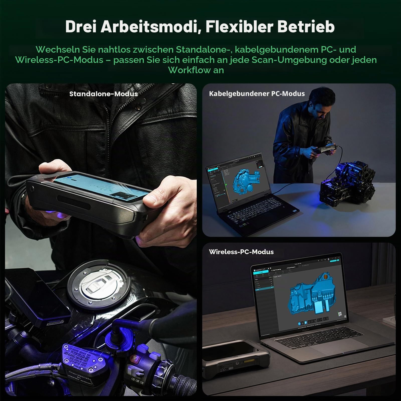 Creality Sermoon P1 3D Scanner, Handheld Tri-Mode 22+7+1 Blau Laser & Infrarot 3D Scanner, 6" Touchscreen, Standalone & PC Modi, 0.02mm/m Genauigkeit, für Modifizierte Fahrzeuge,Reverse Engineering