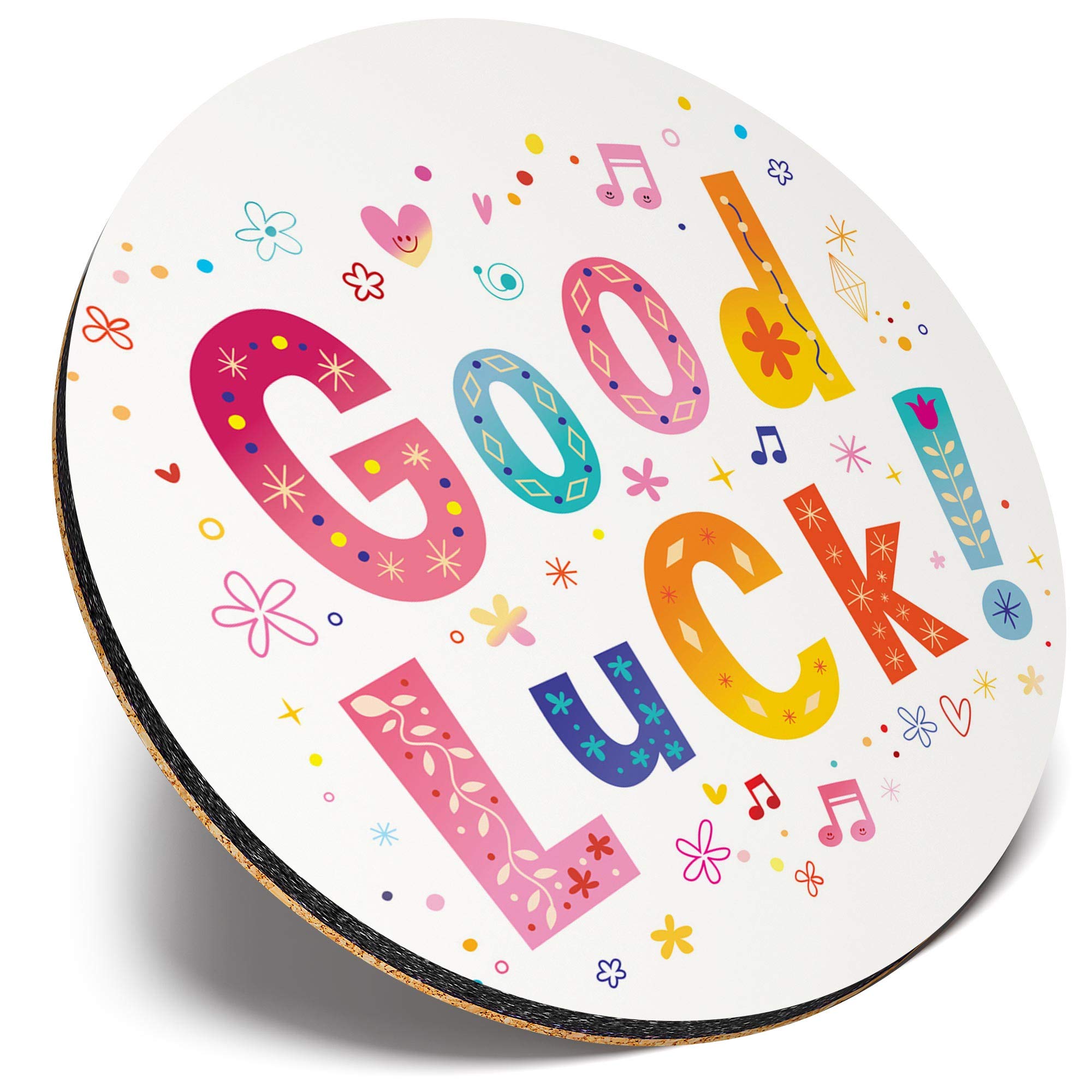 Destination Vinyl Ltd Multicolor Round Single Coaster - Good Luck Lucky Pretty Cute |Glossy Quality Coasters | Tabletop Protection For Any Table Type #45188