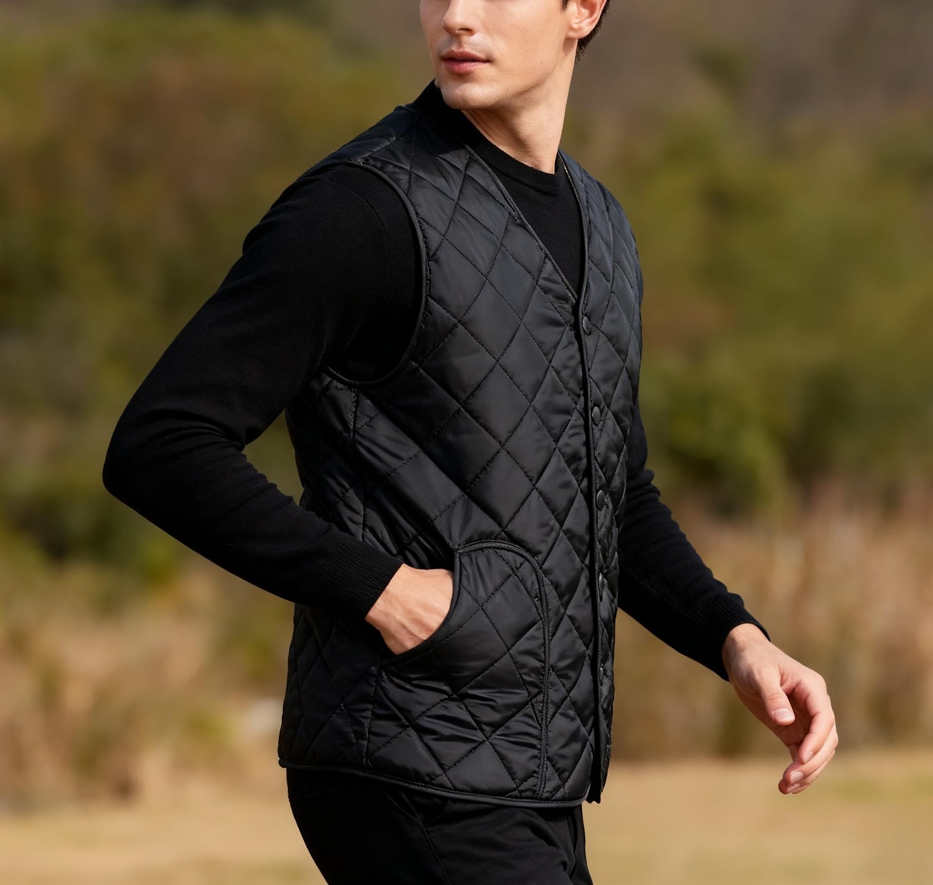 Smanicato Uomo,Gilet Invernale In Pile Caldo Da Uomo, Stile Casual, Senza Maniche, Con Scollo A V E Bottoni, Leggero, Imbottito E Trapuntato A Rombi, Con Tasche