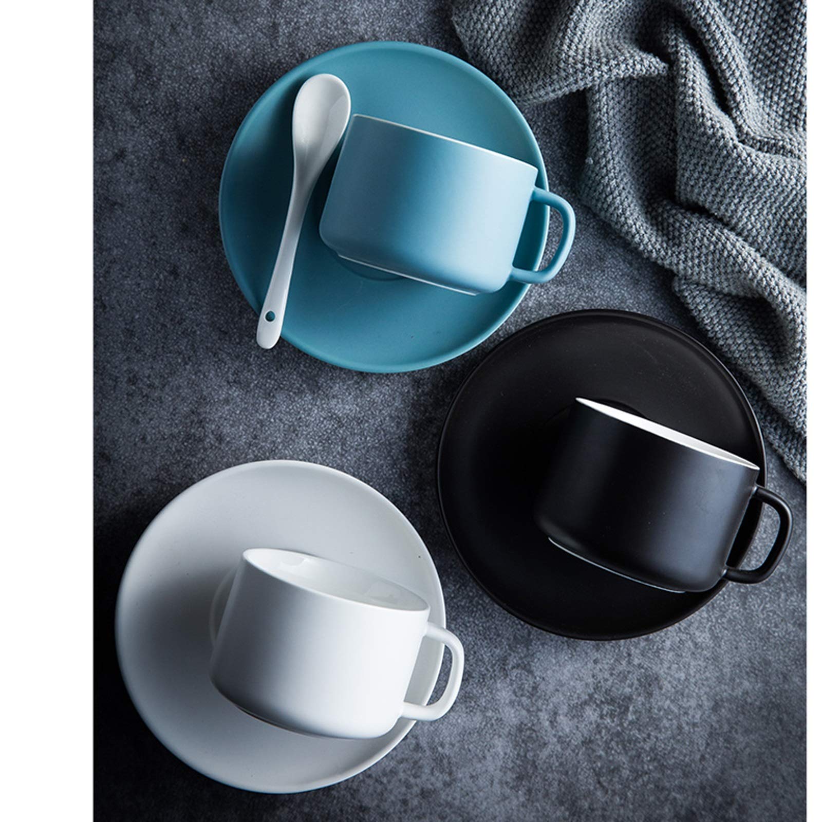 Tasse à Expresso en Porcelaine Mate avec Tasse à Cappuccino et Soucoupe 7,8 onces Parfaite pour Les Boissons au café de spécialité, Latte (Gris)