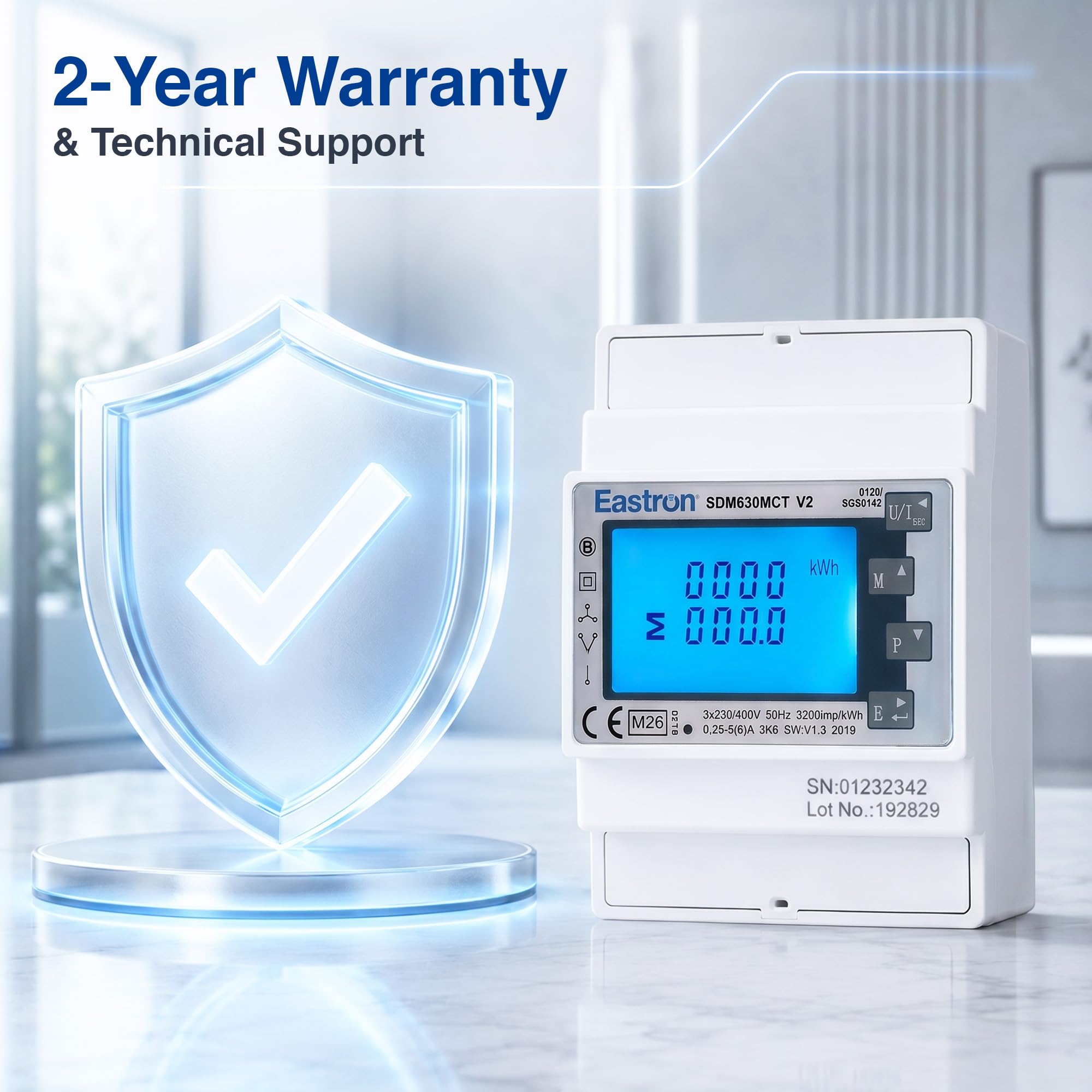 Medidor de electricidad Eastron SDM630MCT V2 - Modbus RS485 RTU Monofásico/trifásico - Medidor inteligente de riel DIN operado por CT, medidor de pulso,. MID/Calibrado