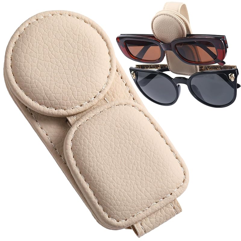 Suporte para Óculos de Sol para Para-Sol Konohan em Couro com Fixação Magnética e 2 Clipes Bege