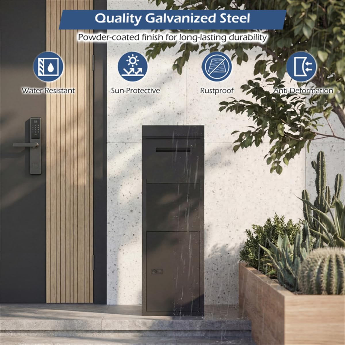 Package Delivery Box Anti-Theft with Code Lock, Heavy Duty Galvanized Steel Parcel Drop Box for Outdoor Porch, Secure Storage for Packages, Home Mail Storage Secure Drop Box, Front Door Accessory